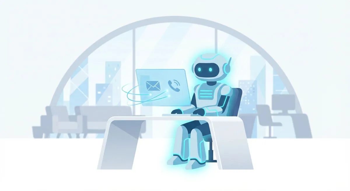 סוכן AI לעסקים - רובוט חכם במשרד מודרני