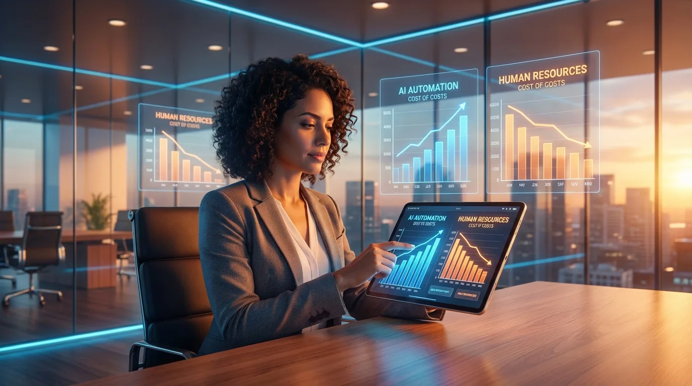 השוואת עלויות סוכן AI מול מזכירה - אילוסטרציה עסקית