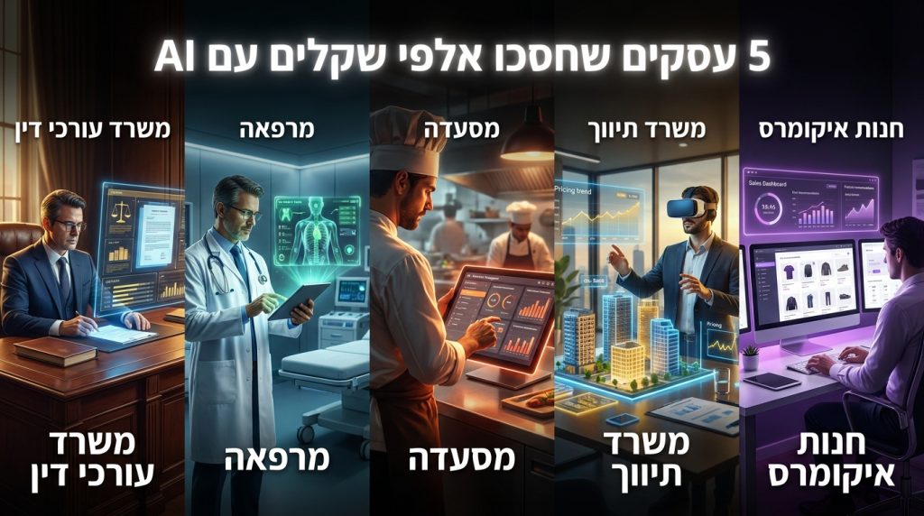 5 מקרי מבחן של סוכן AI בישראל 2026 — איך עסקים חוסכים ₪13,000 בחודש