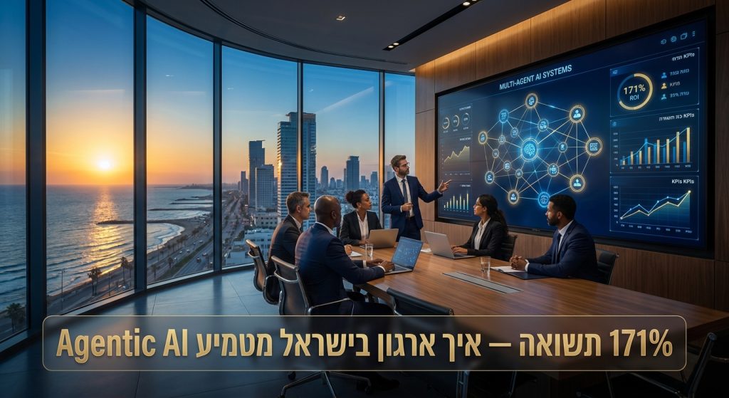 Boardroom ארגוני ישראלי דן באסטרטגיית Agentic AI 2026