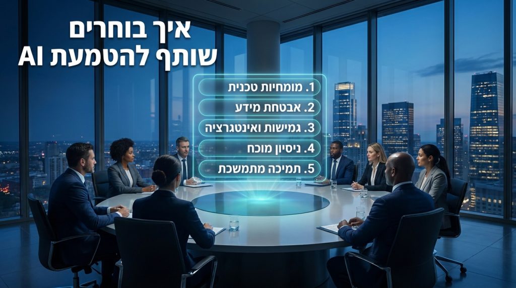 איך לבחור שותף להטמעת AI בארגון 2026: 5 הקריטריונים שמפרידים בין הטמעה שמחזירה השקעה לפיילוט שמת