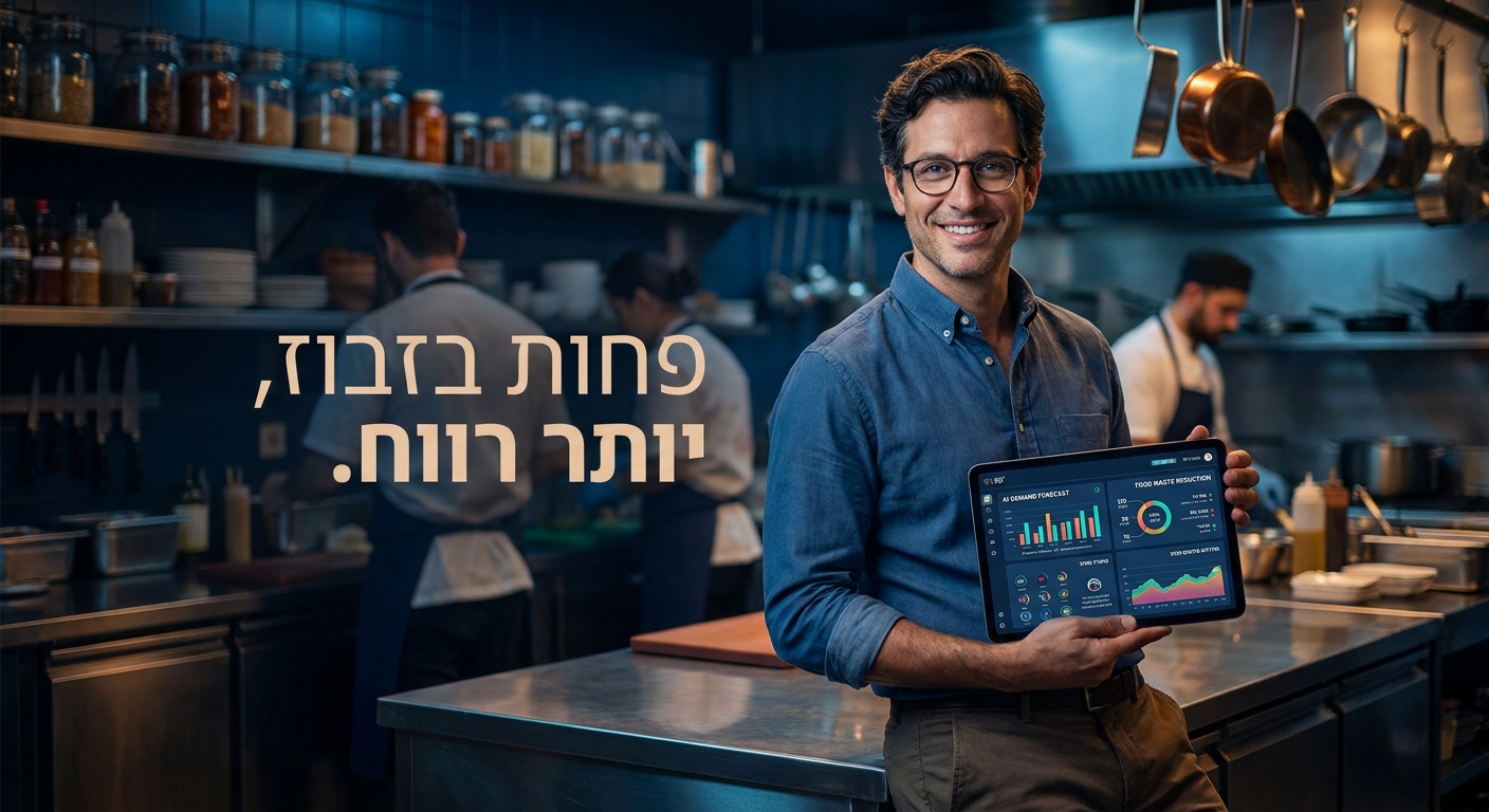 מנהל רשת מסעדות בוחן תחזית ביקוש ובזבוז מזון של AI בטאבלט