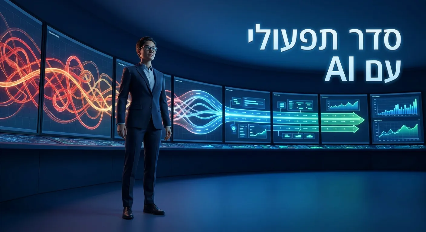 COO בארגון בישראל מנהל תפעול עם AI בחדר בקרה