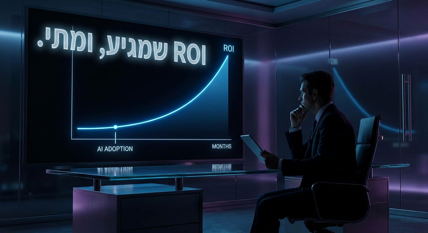 תרשים עליית ROI לאורך חודשים לאחר הטמעת AI בארגון