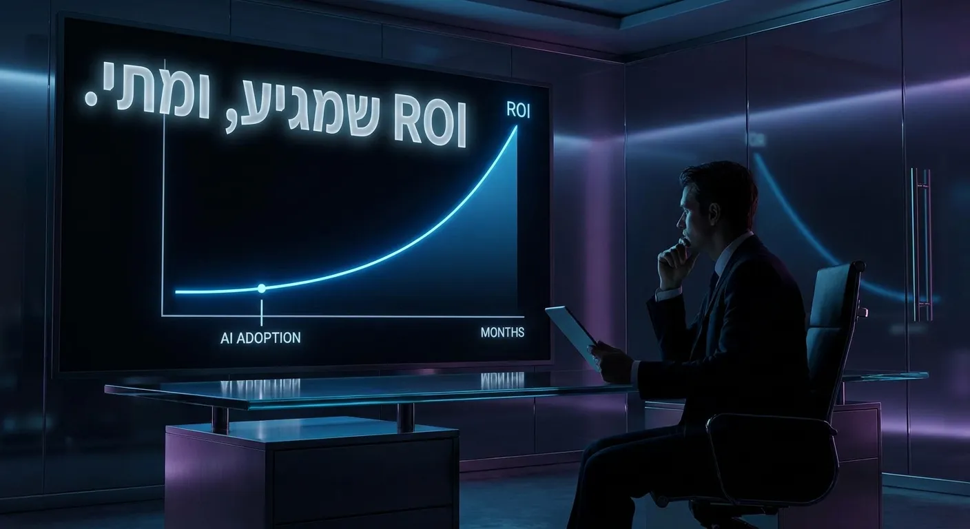 תרשים עליית ROI לאורך חודשים לאחר הטמעת AI בארגון