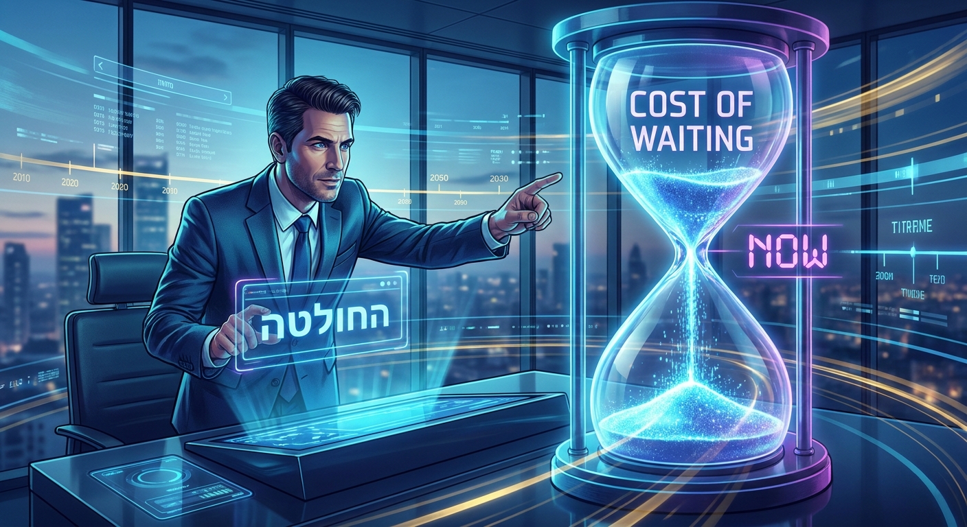 מקבל החלטות בארגון בישראל פועל עכשיו, מוטיב שעון ודחיפות