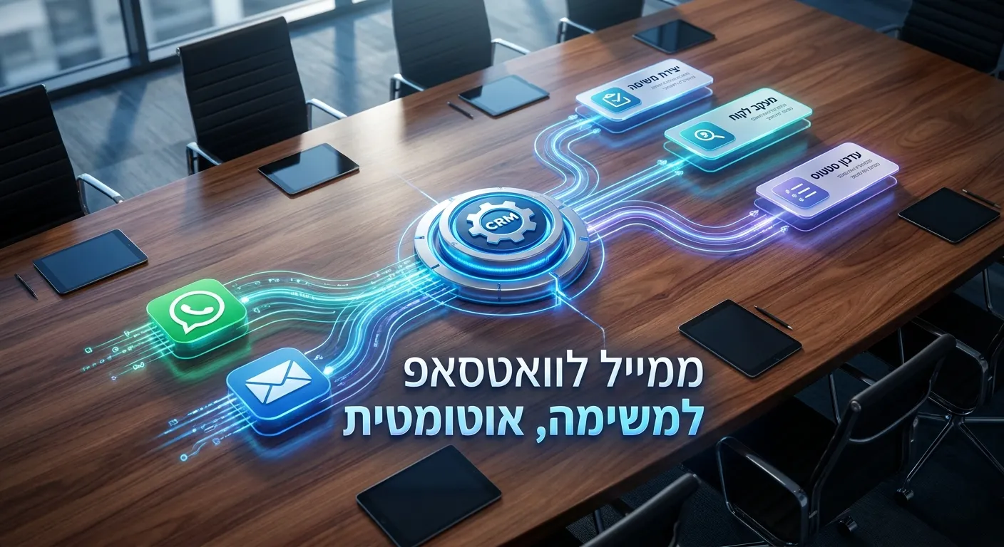 תרשים זרימת אוטומציה בארגון: ממייל וואטסאפ למשימה אוטומטית