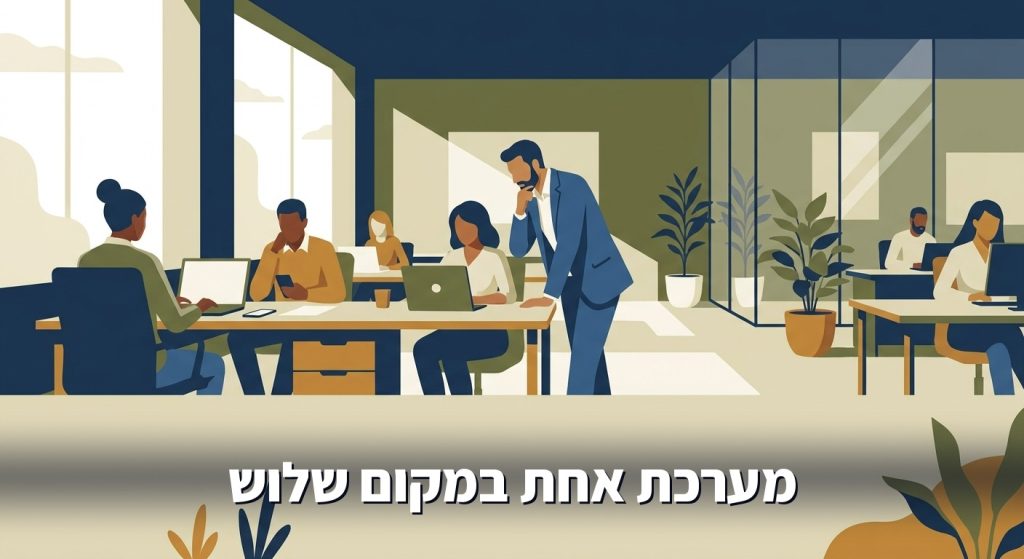 צוות מכירות בארגון בינוני בישראל במשרד פתוח, מנהל בוחן נתונים במחשב נייד