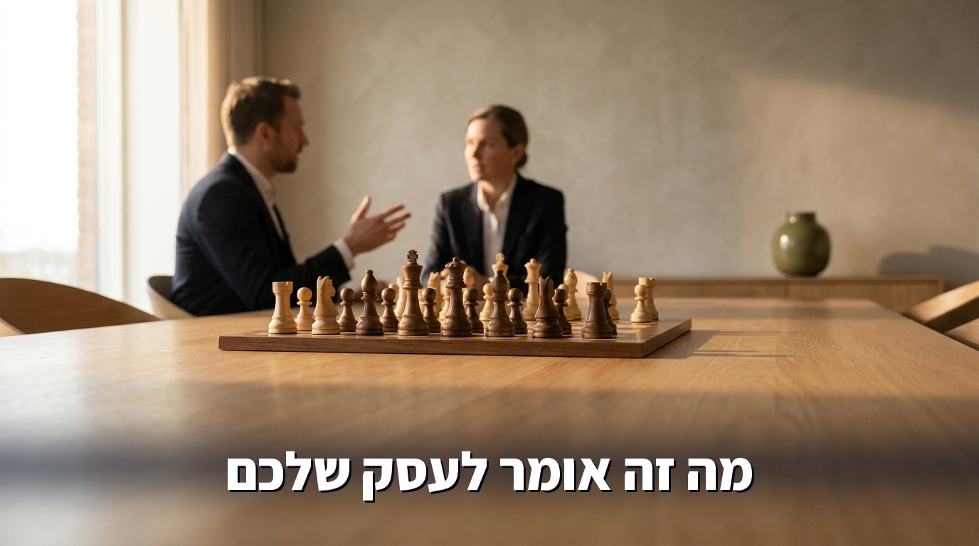 לוח שחמט על שולחן ישיבות, אסטרטגיה עסקית ברקע