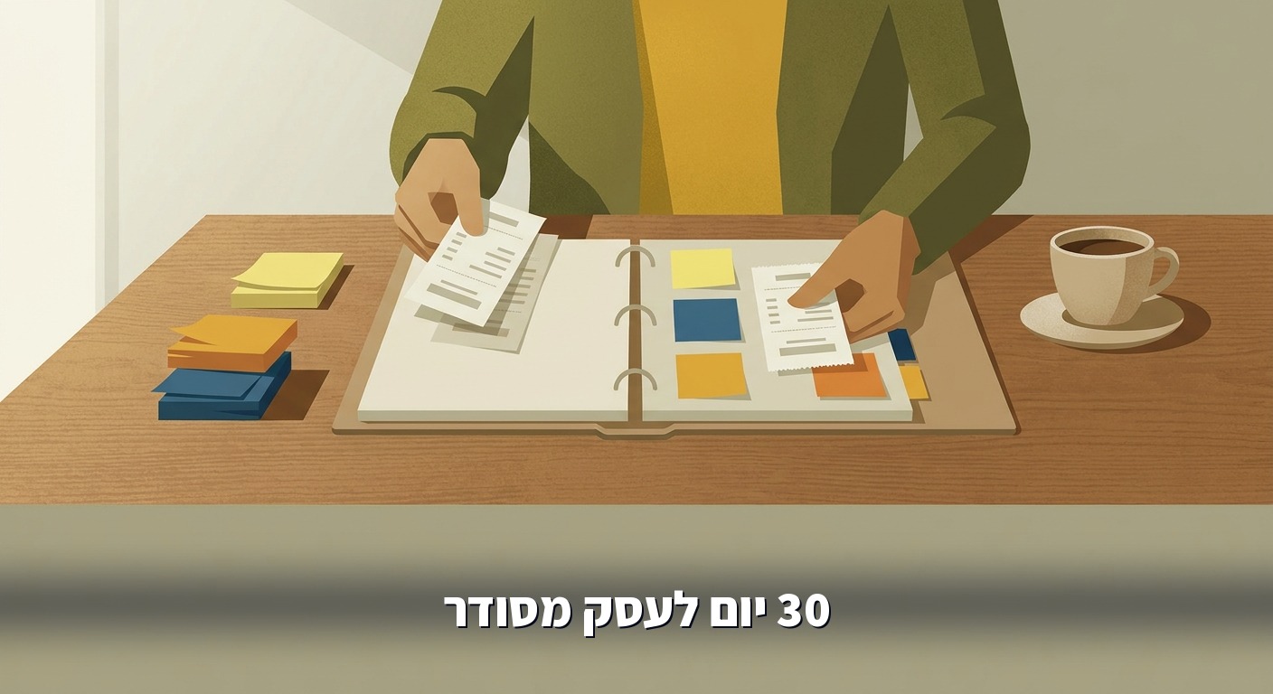ידיים מסדרות פתקים וקבלות לקלסר אחד מסודר, סמל לאיחוד מערכות בעסק קטן