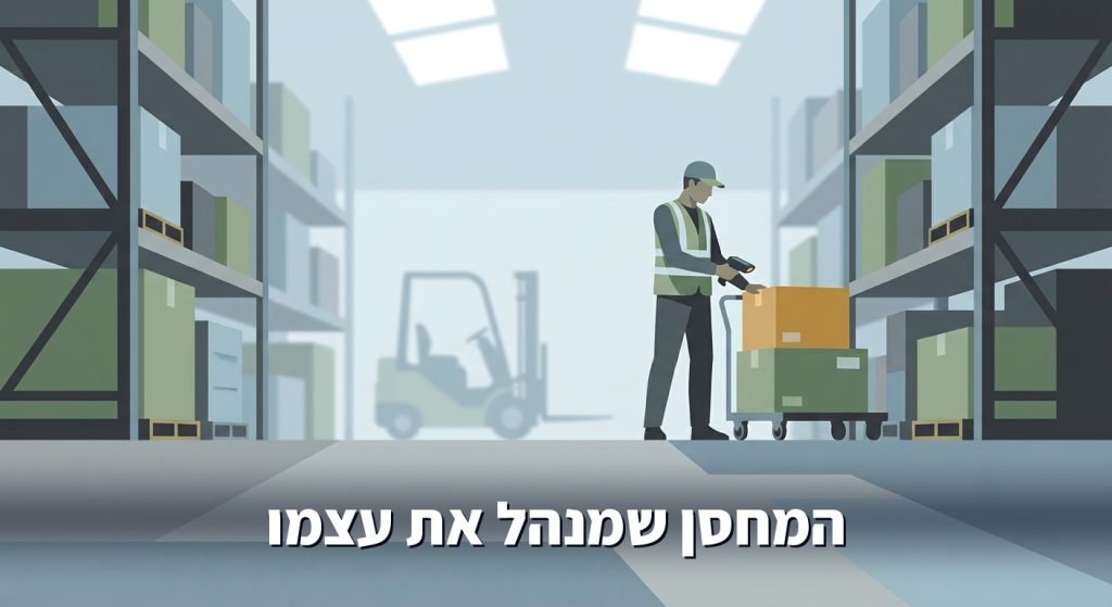 עובד מחסן סורק חבילה עם סורק ברקוד במעבר של מרלוג מודרני