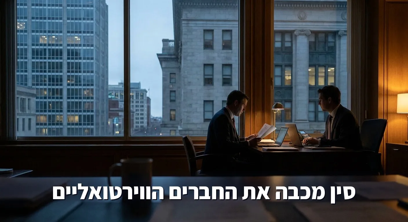 בניין ממשלתי סיני ורשת דיגיטלית כבה מעל קו רקיע של עיר, רגולציית AI בסין