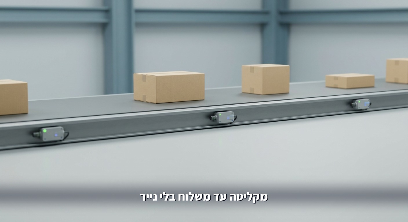 מסוע חבילות עם חיישנים אופטיים במרכז הפצה אוטומטי