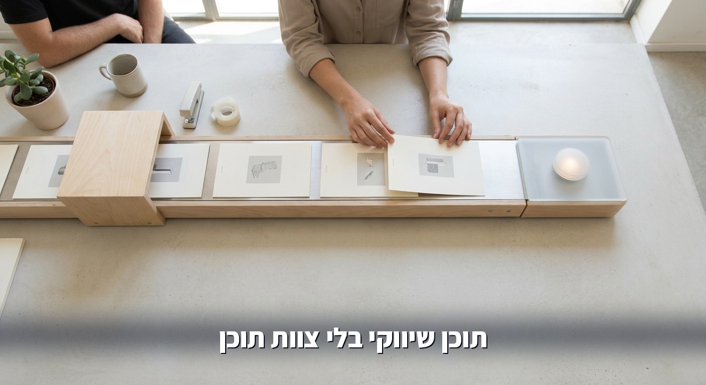 מטאפורה של פס ייצור תוכן: דפים נעים על מסוע לעבר כפתור פרסום