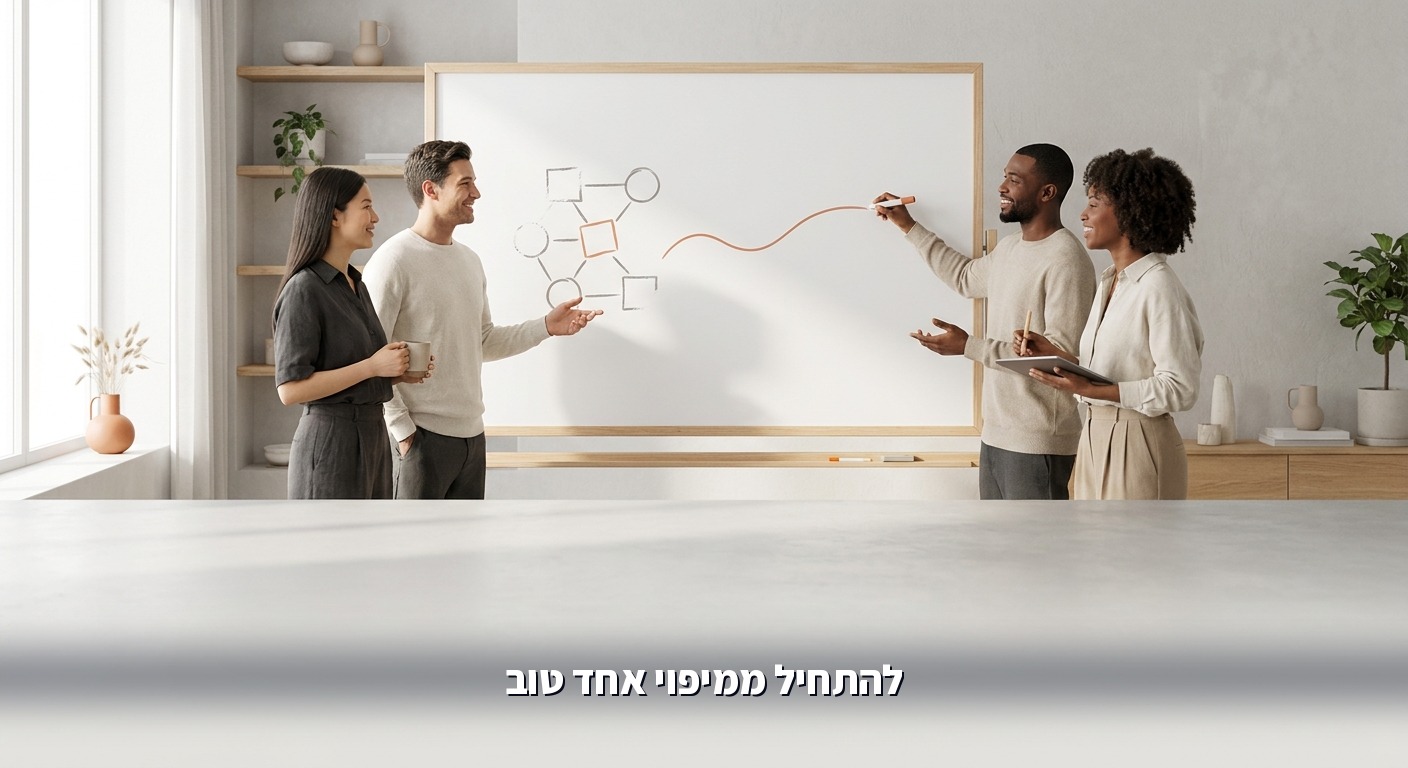 צוות ממפה תהליכים על לוח לבן לפני הטמעת AI בארגון
