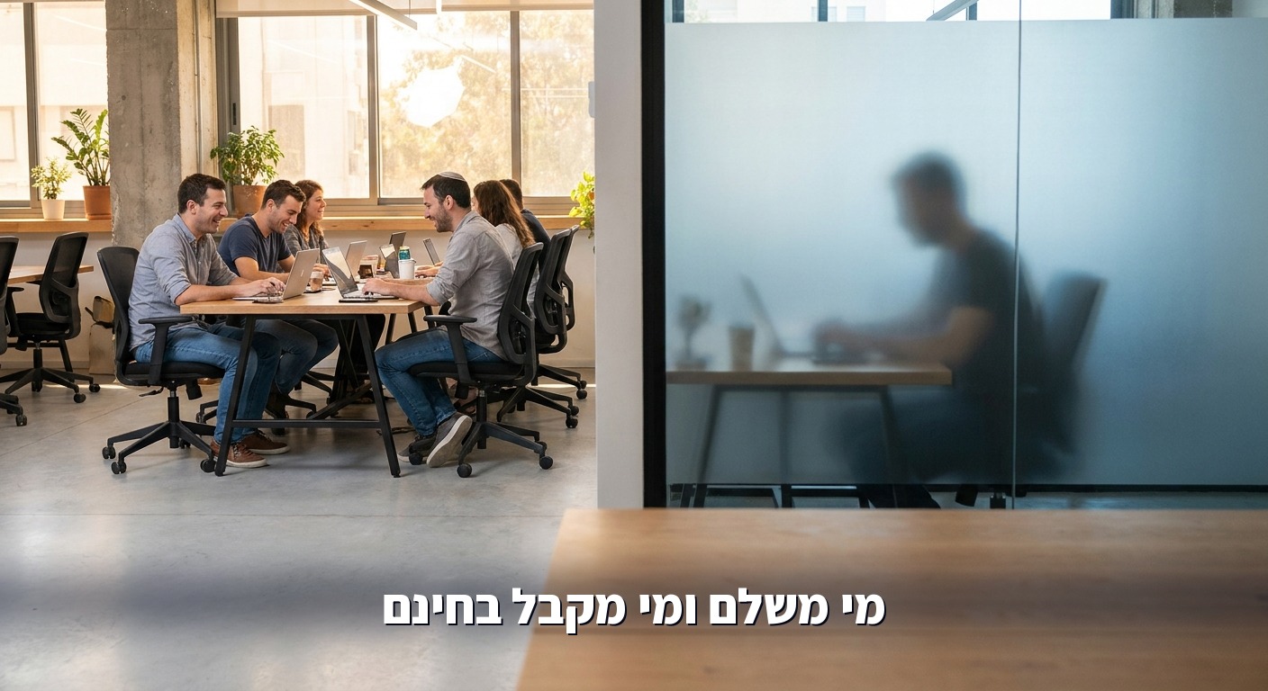 המחשה מופשטת של פיצול הגישה: צד פתוח מול חומת תשלום שקופה
