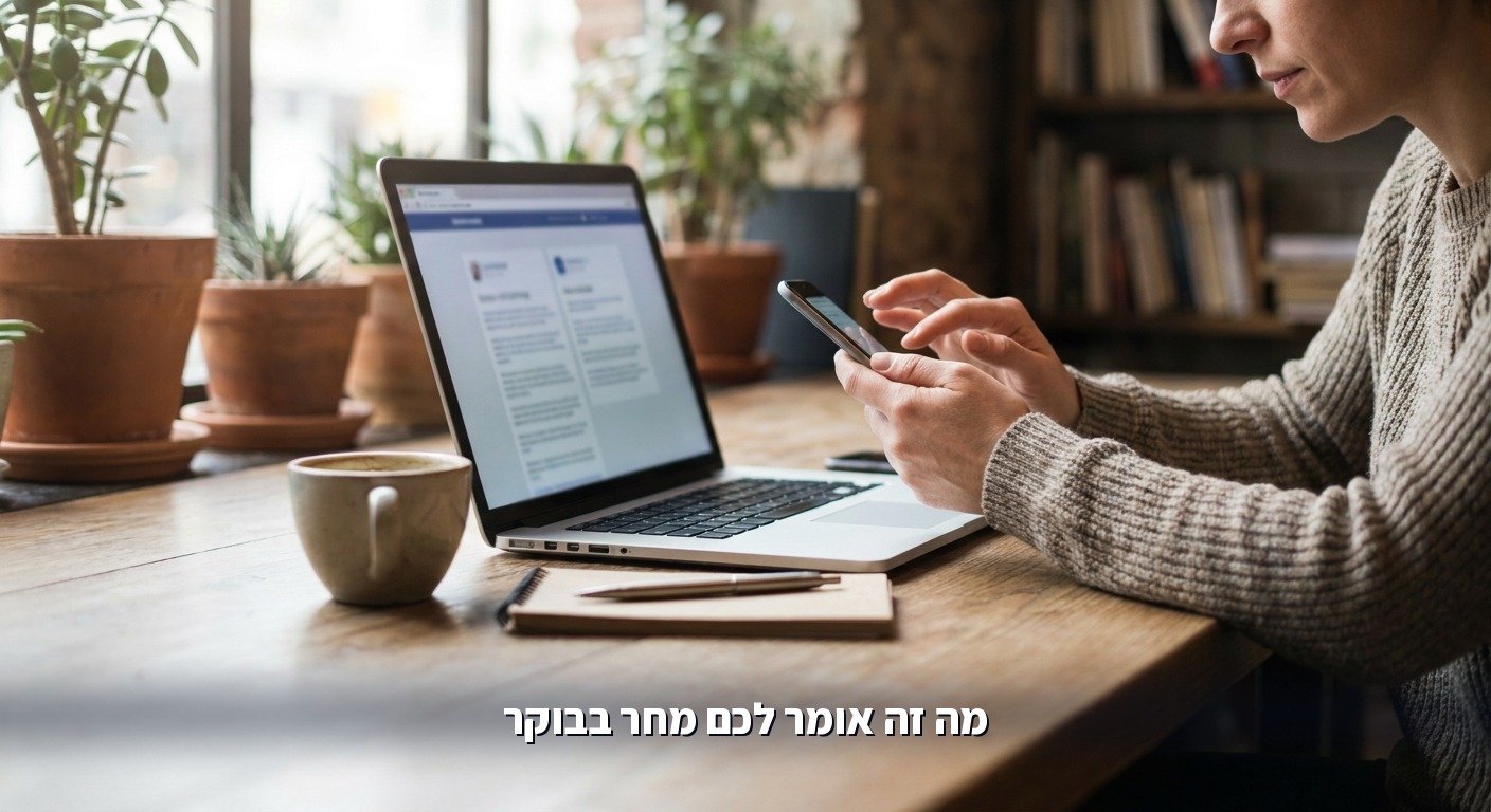 צעיר בבית קפה משווה בין אפשרויות מנוי במחשב ובטלפון