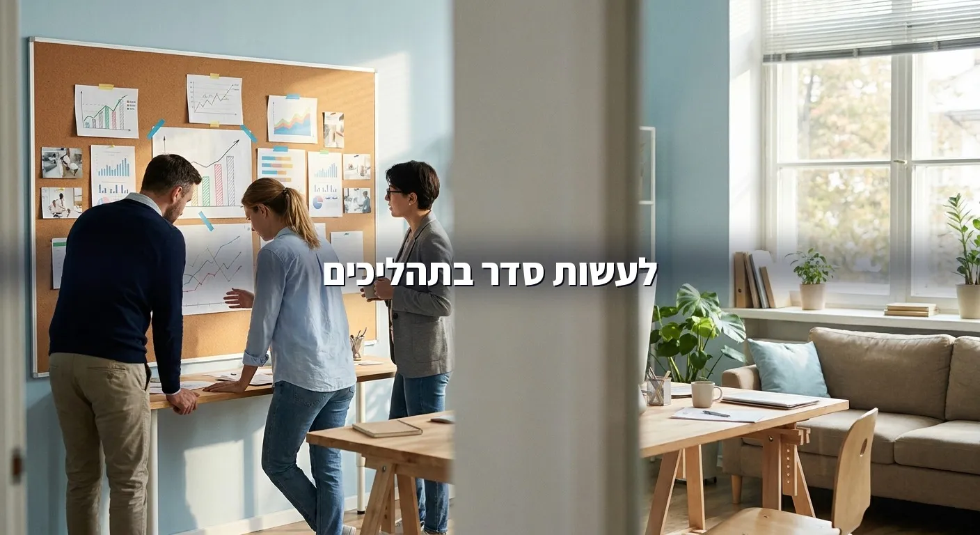 צוות עסק קטן בוחן תוצאות על דשבורד קיר