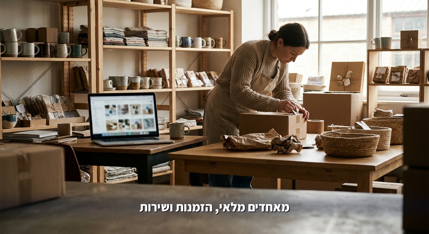 בעל חנות אונליין קטנה מנהל הזמנות ומלאי