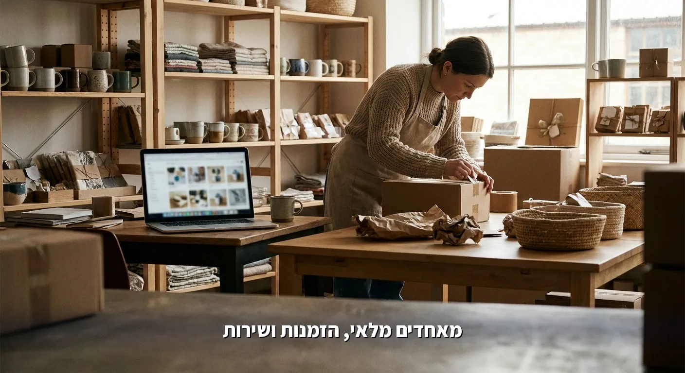 בעל חנות אונליין קטנה מנהל הזמנות ומלאי