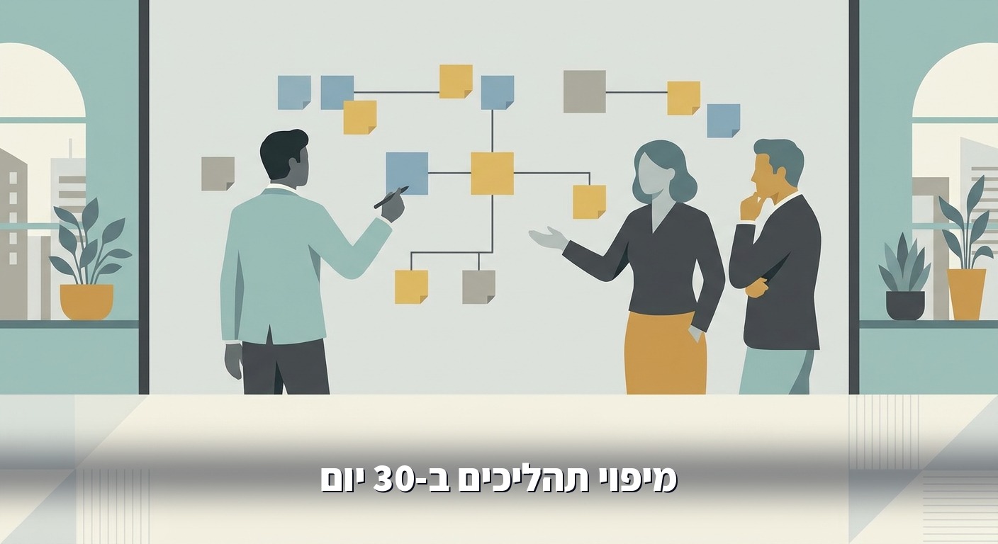 צוות ממפה תהליך תפעולי על הקיר