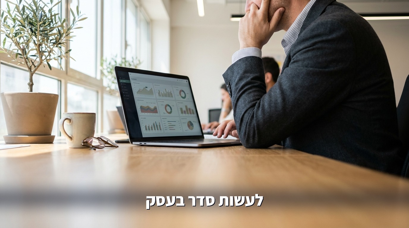 בעל עסק עושה סדר בעסק עם מערכת AI אחת