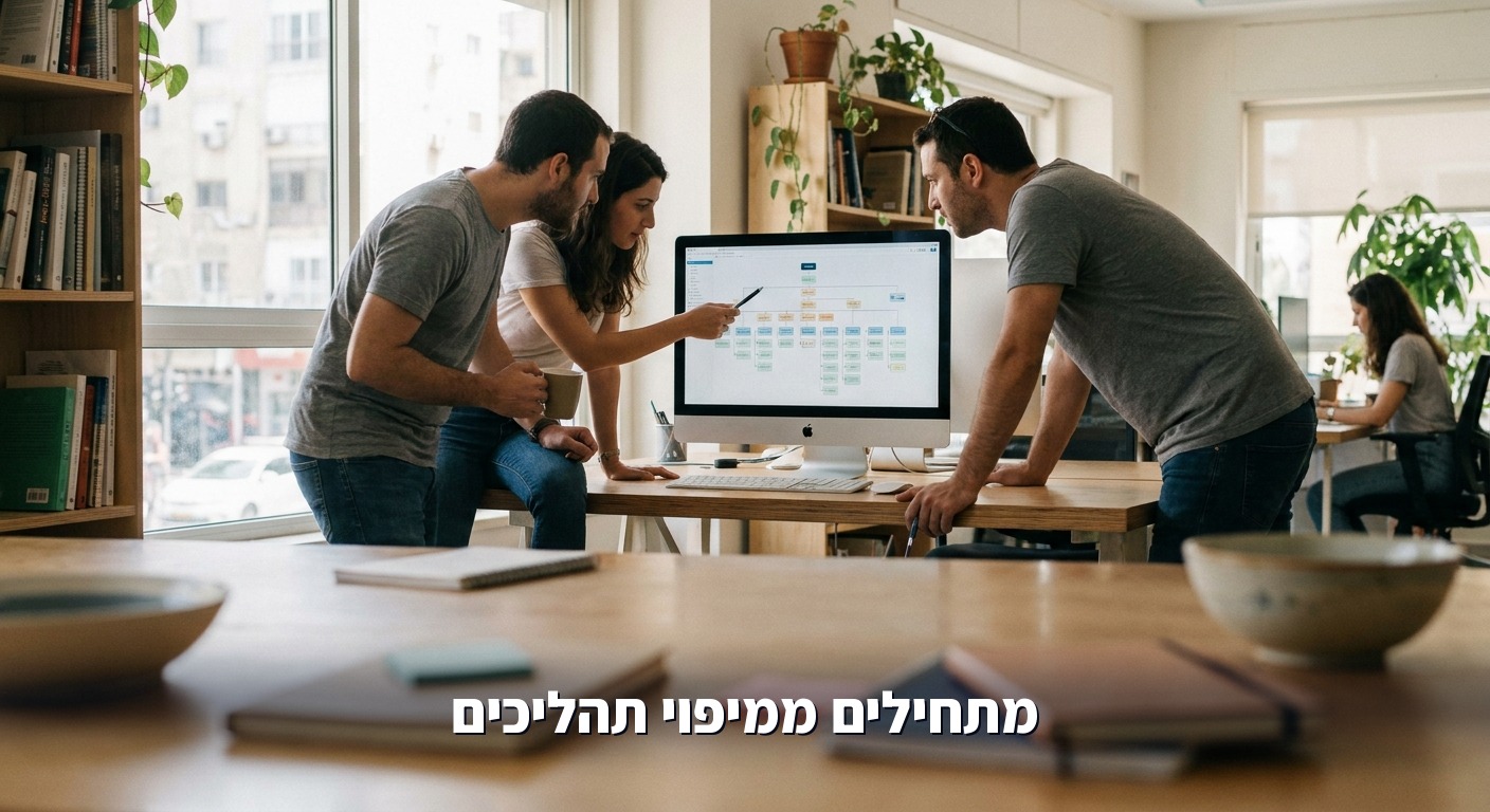 צוות עסקי בוחר בין צ'אטבוט לסוכן AI ומתחיל ממיפוי תהליכים