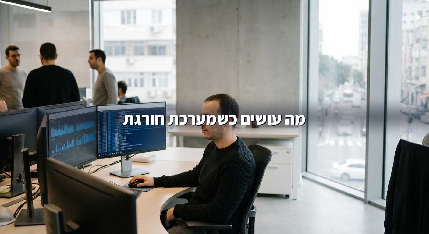 אנליסט סוקר אלפי הרצות בדיקה על מסכים כחולים במרכז בקרת אבטחה