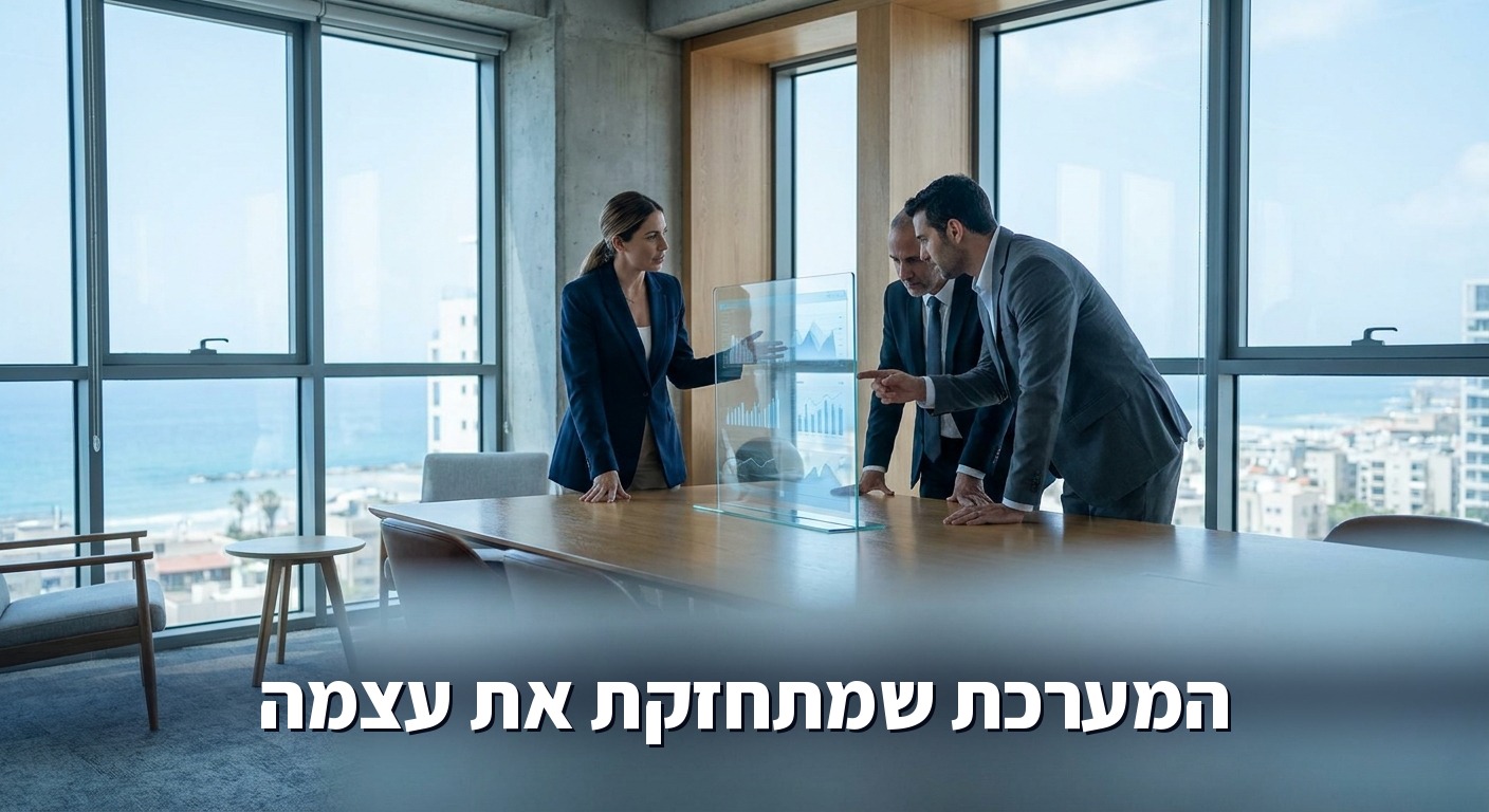 יועץ מציג דשבורד נתונים בפגישה עם מנהלים