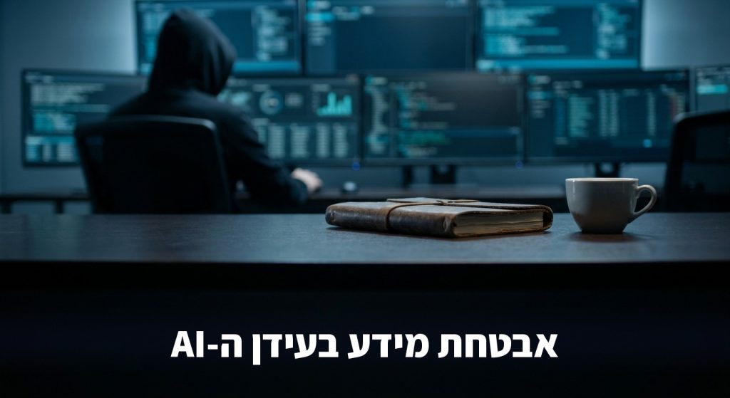 מרכז הגנת סייבר עם צגים כחולים וניתוח אבטחה בזמן אמת