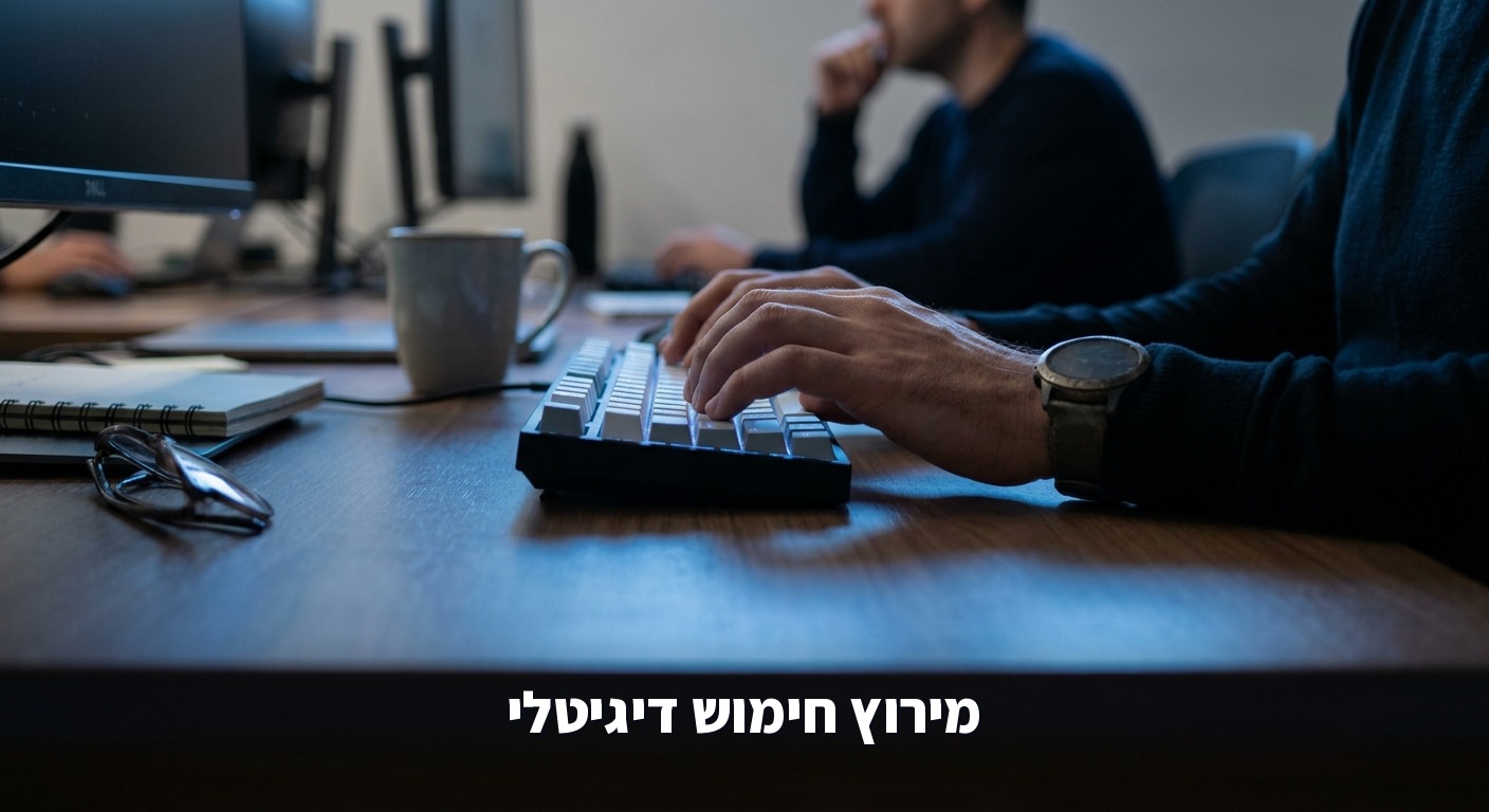 חוקר אבטחה עובד על ניתוח חולשות במחשב בתאורה כחולה