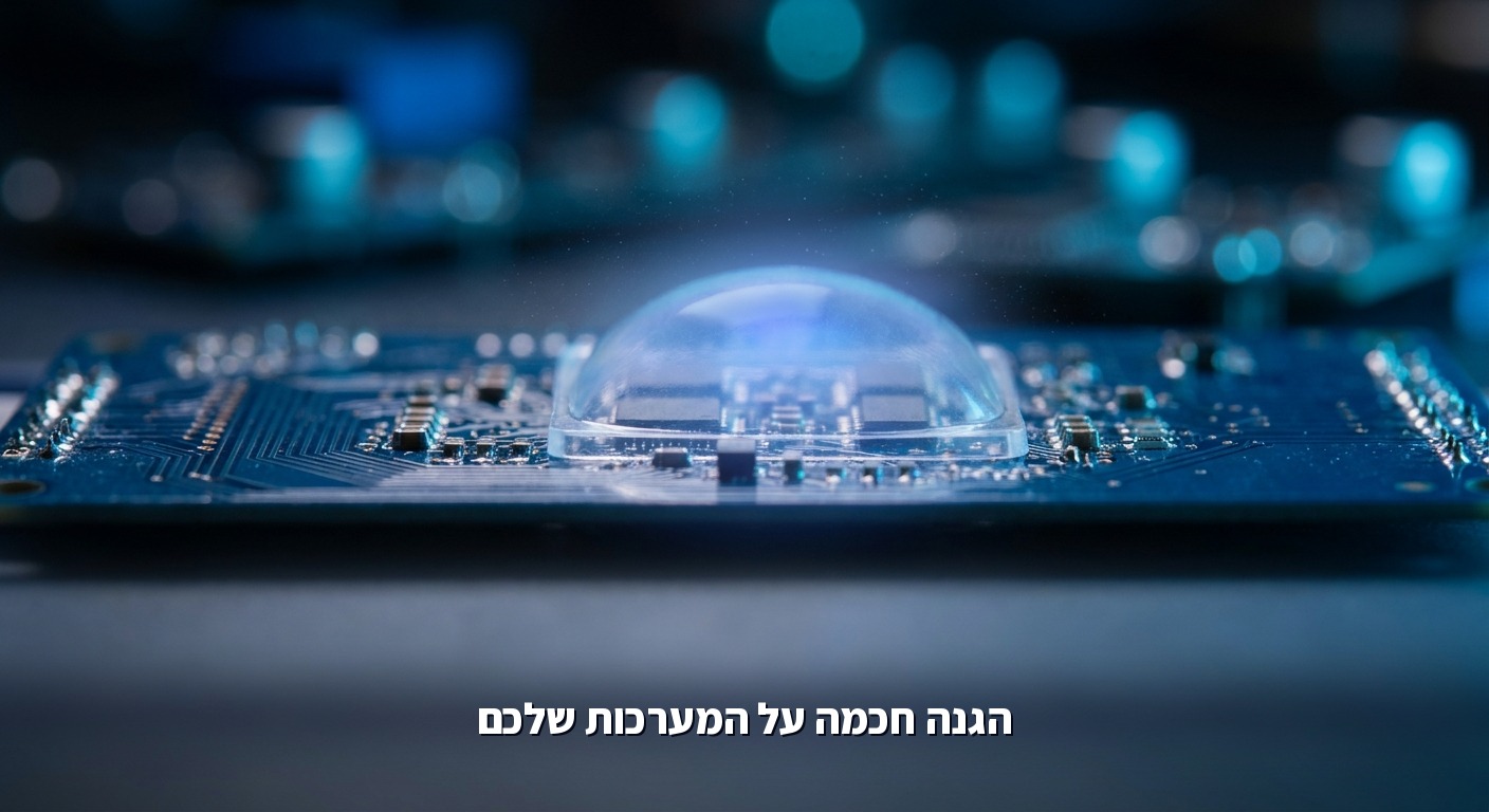 המחשה מופשטת של הגנת סייבר על רשת דיגיטלית בגוונים כחולים