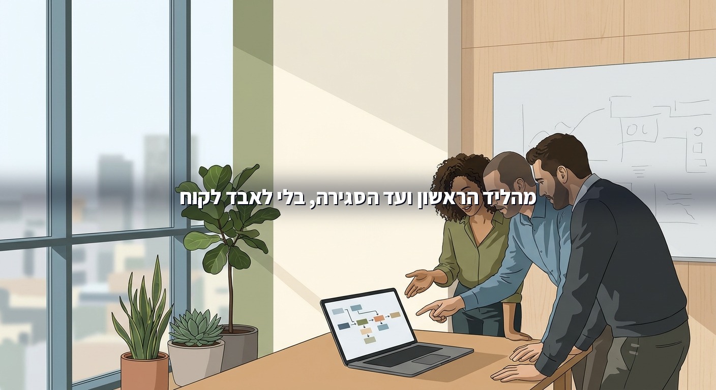 צוות מכירות בישראל עובד סביב מסך עם צנרת עסקאות