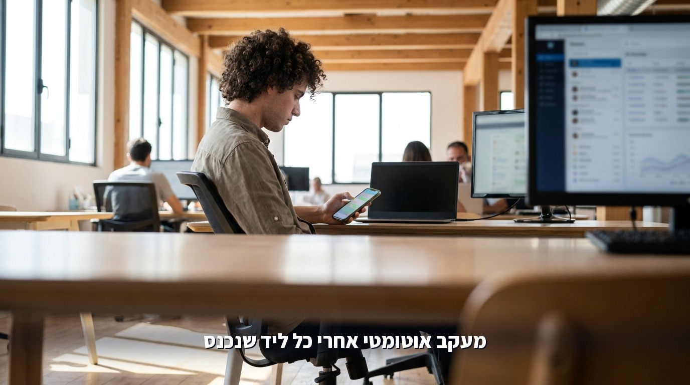 נציג מכירות עונה ללקוח בוואטסאפ מול מסך עם כרטיס לקוח