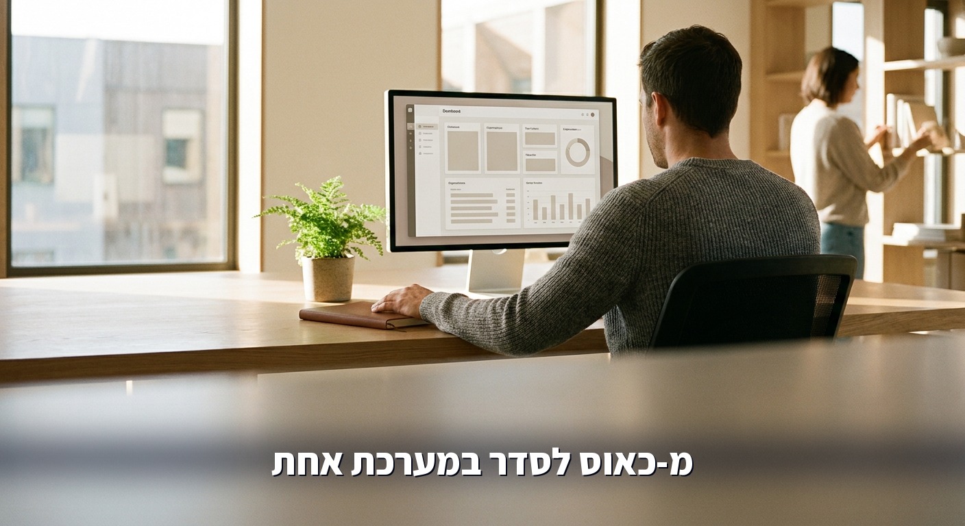 אותה סביבת עבודה מסודרת עם מסך אחד שמציג לוח מחוונים אחיד ונקי