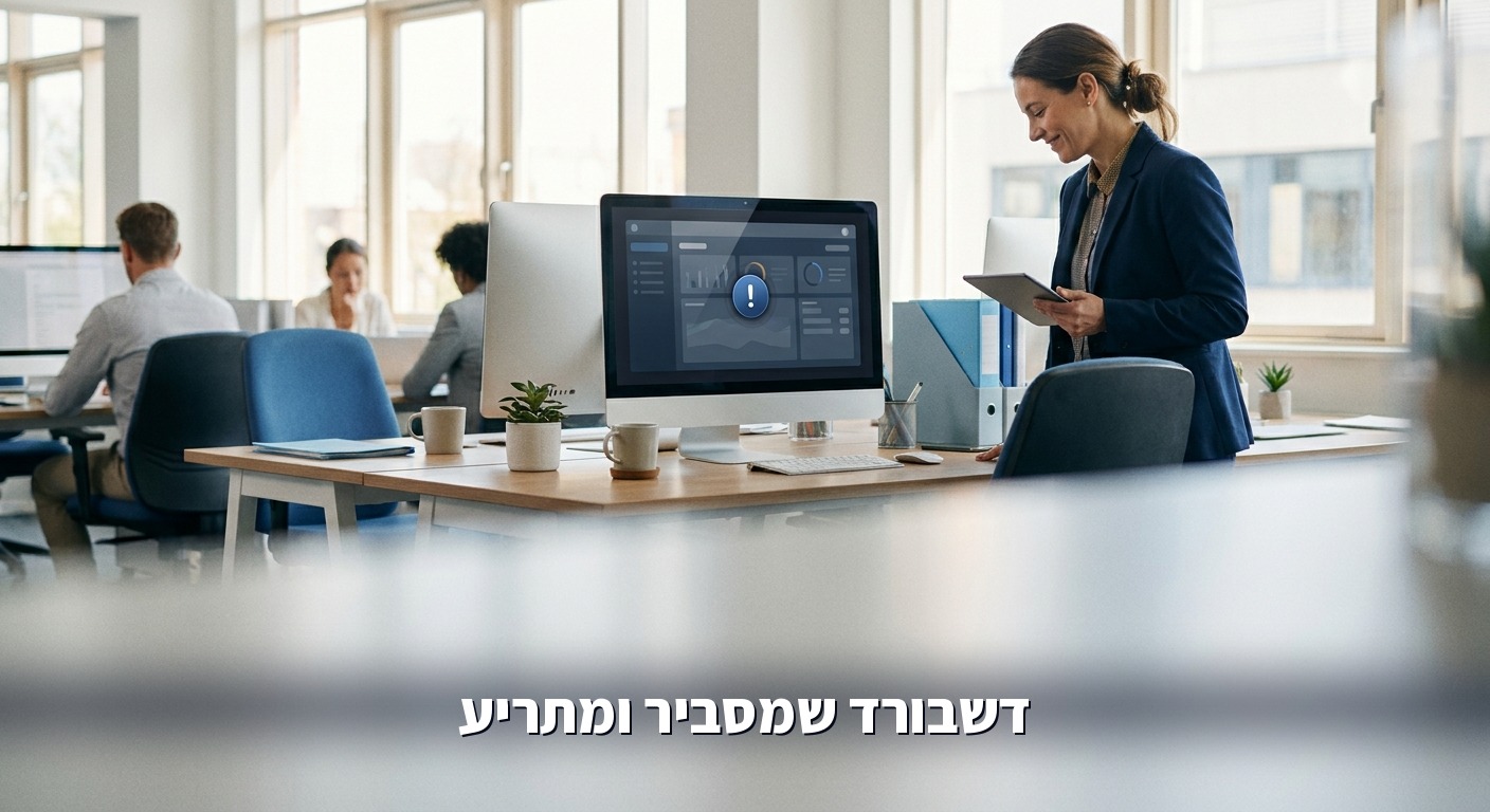 מסך מודרני עם דשבורד חכם והתראה מודגשת