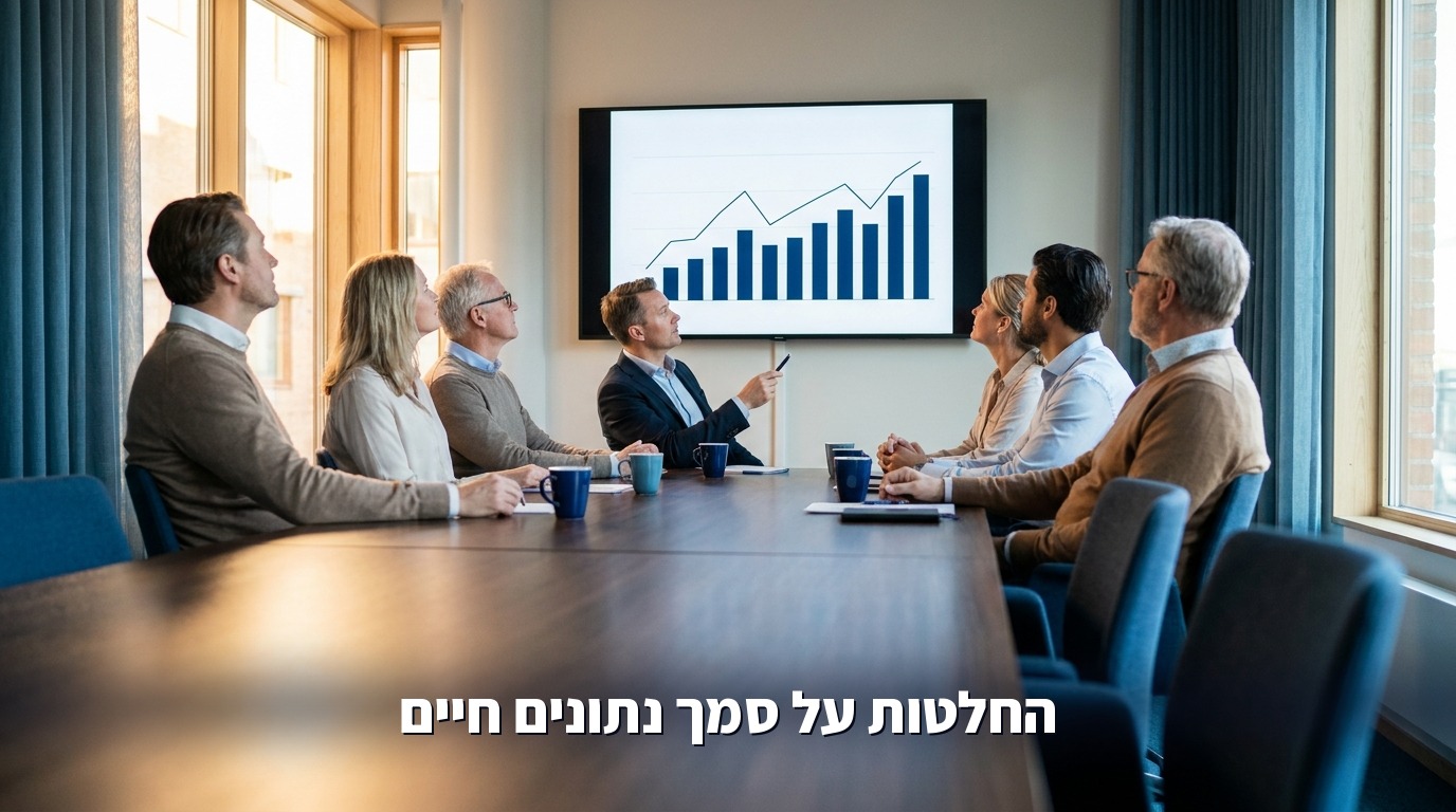 חדר ישיבות עם מסך גדול שמשיב על שאלה עסקית