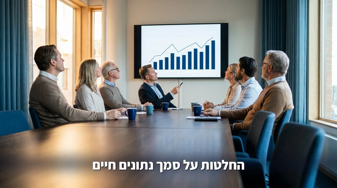 חדר ישיבות עם מסך גדול שמשיב על שאלה עסקית