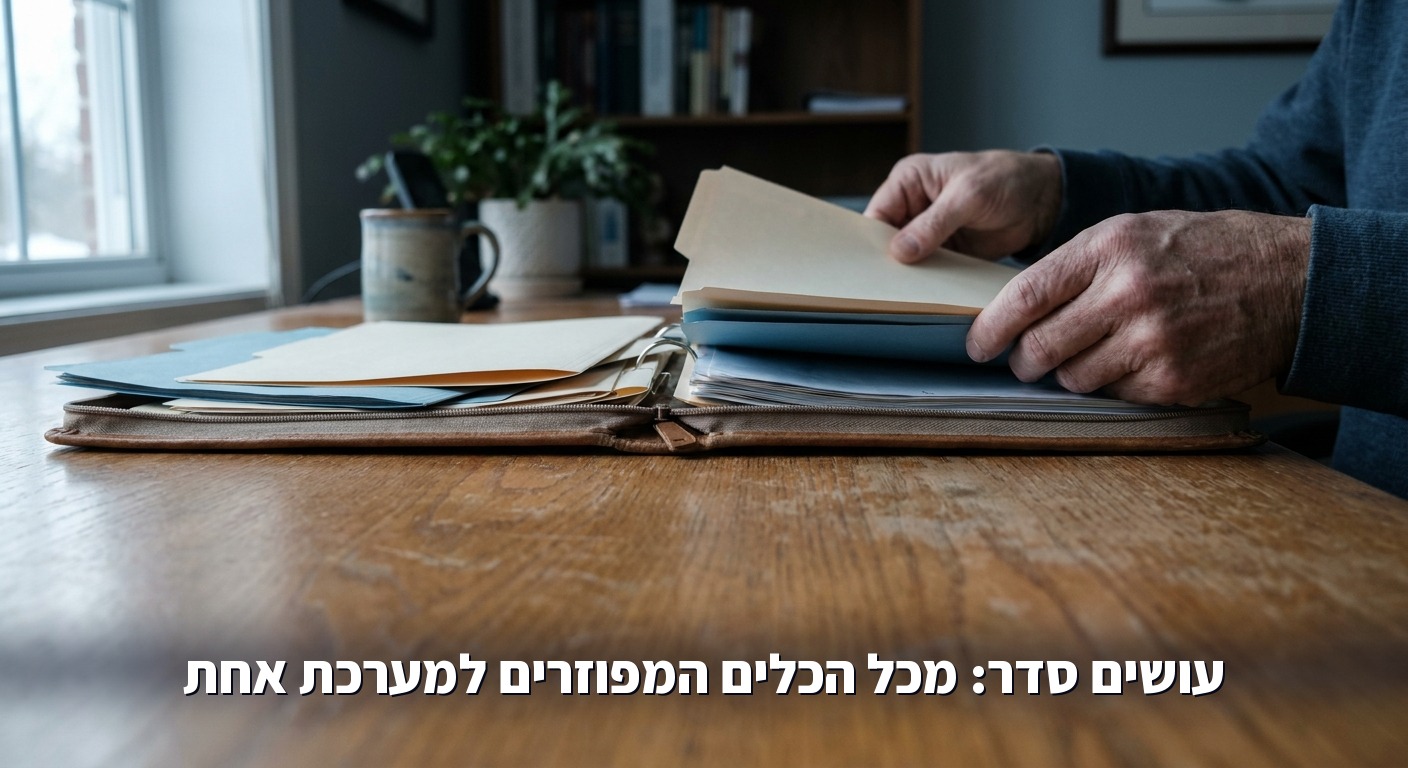 ידיים מסדרות תיקיות מפוזרות לקלסר אחד מסודר
