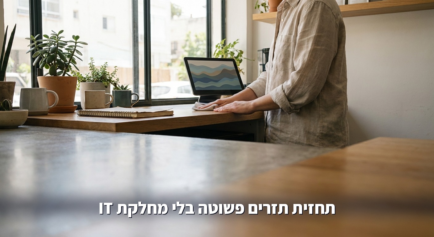 דלפק חנות קטנה עם מסך שמציג תחזית תזרים