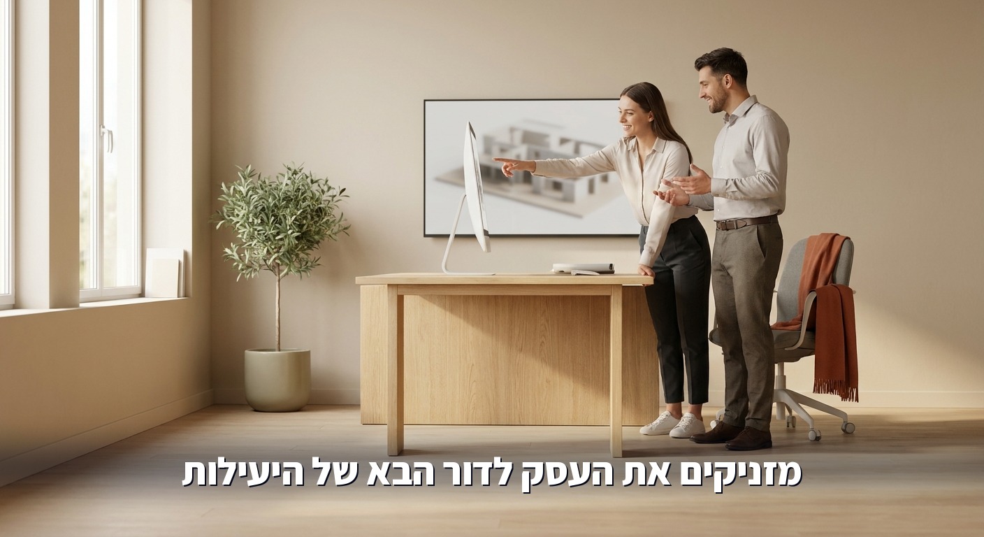 שני עמיתים בוחנים מסך מחשב במשרד קטן