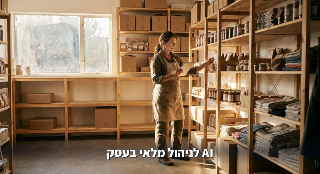 בעל עסק קטן בודק מלאי במחסן עם טאבלט