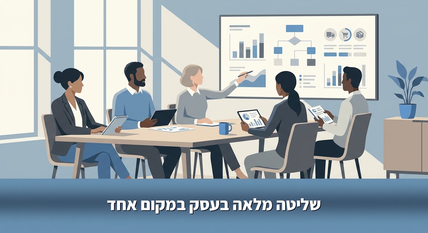 צוות עסקי בוחן לוח הזמנות ומלאי במסך גדול