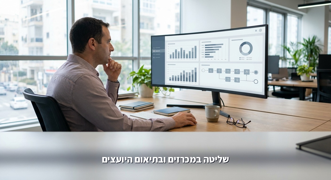 מהנדס בוחן לוח בקרה לתיאום ומכרזים על מסך במשרד מודרני