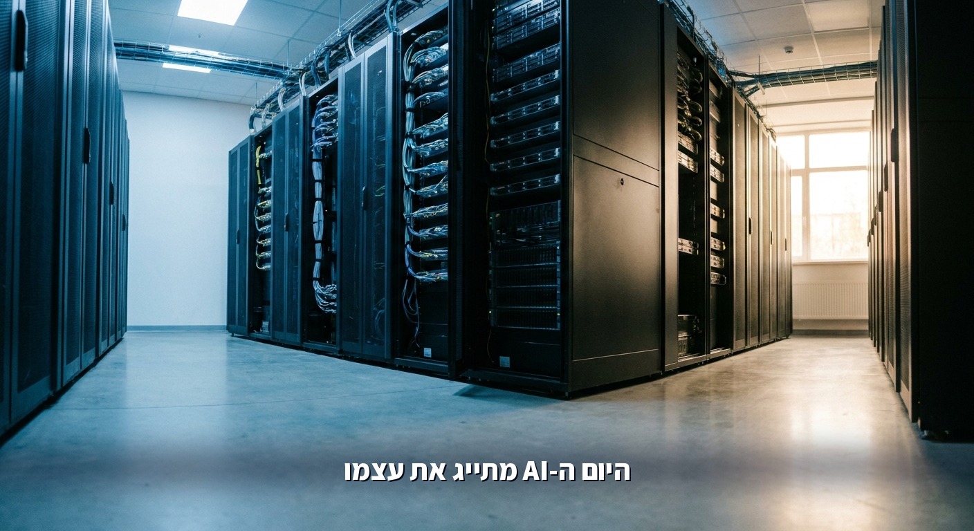 מסדרון בחוות שרתים מודרנית עם שורות של מחשבי שרת