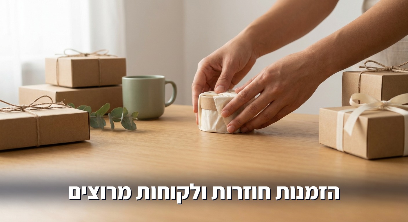 הזמנות ארוזות ומוכנות למשלוח על שולחן עבודה
