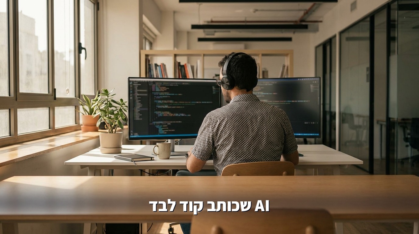 מפתח תוכנה עובד עם עוזר AI שכותב קוד