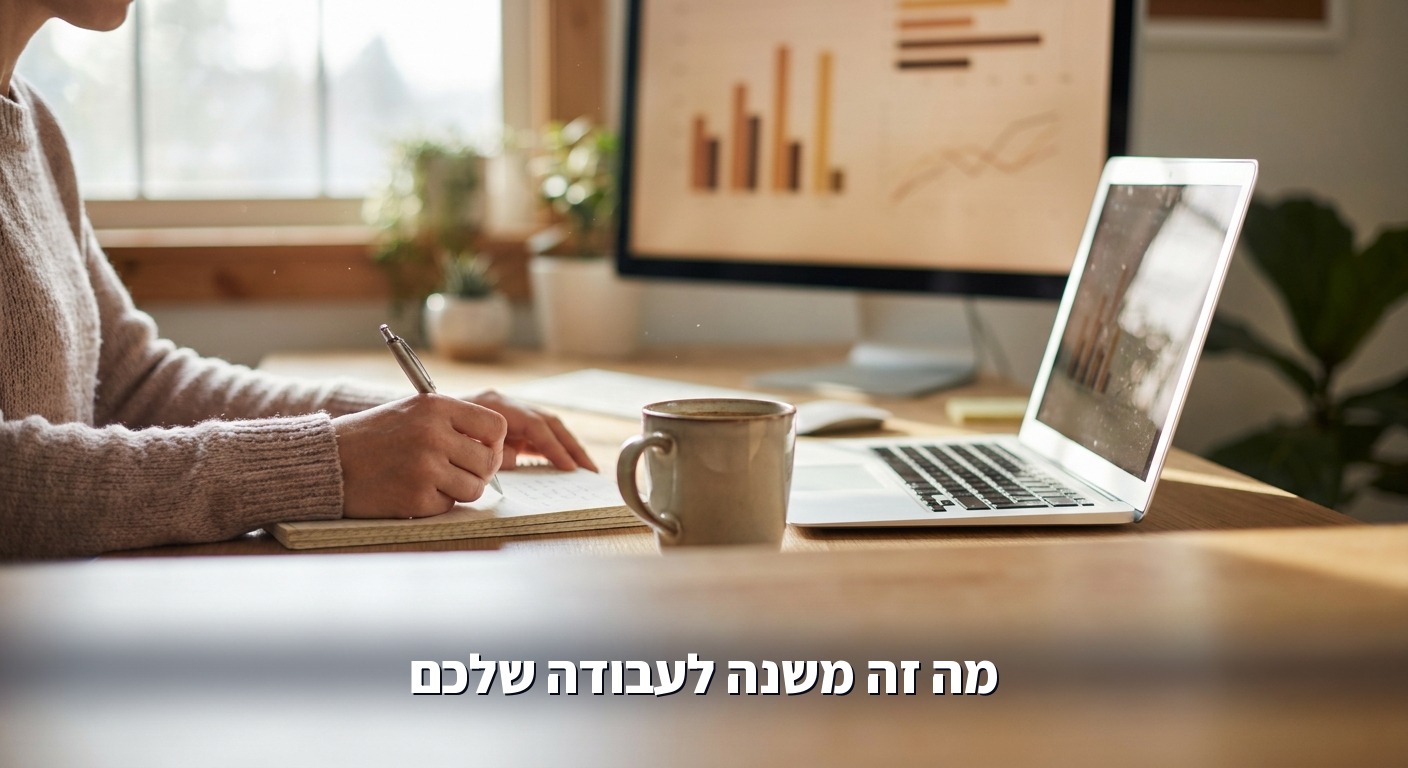 עובדת במשרד קטן שמשתמשת בכלי AI בעבודה היומית