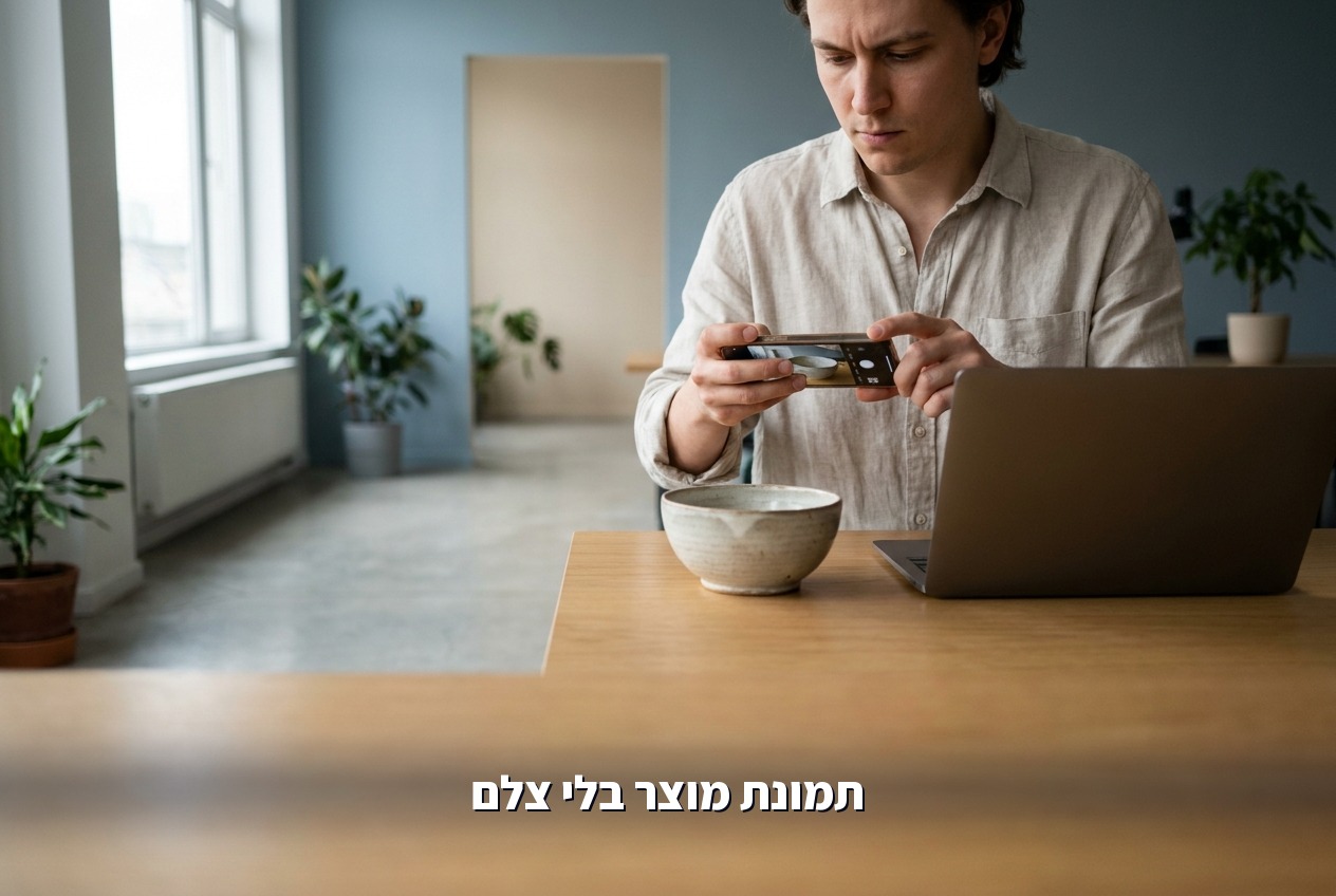 בעל עסק קטן מצלם מוצר לצורך יצירת תמונת שיווק