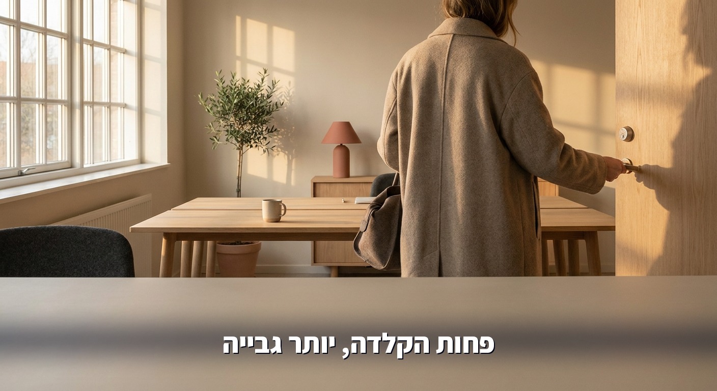 בעל עסק קטן סוגר את המשרד בשעה סבירה באור ערב